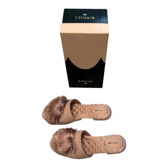 Birdies 7.5 Songbird Pom Pom Slides Velvet Blush Pink Mules Slipper Flats Tassle - Picture 6 of 11